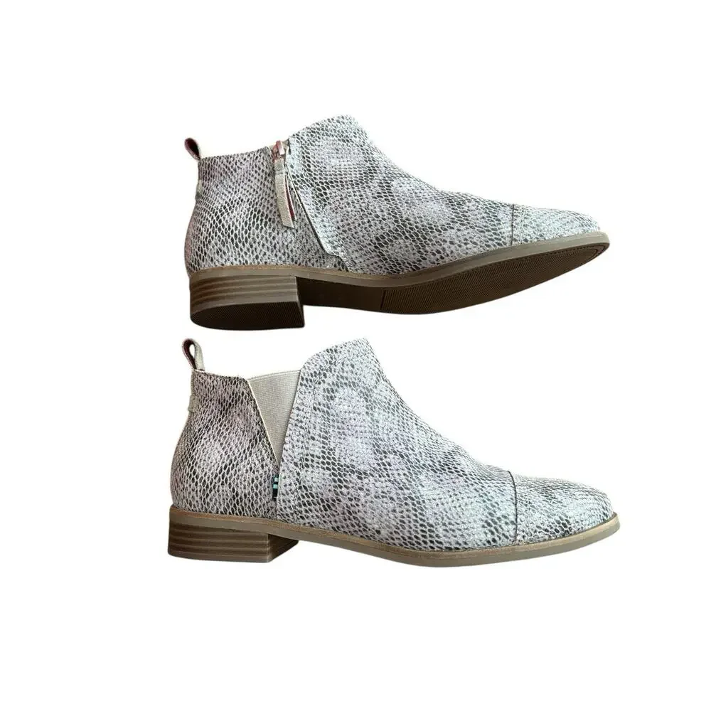 TOMS Womens Reese Snake Skin Booties Ankle Boots Side Zip Womens Size 9.5 New